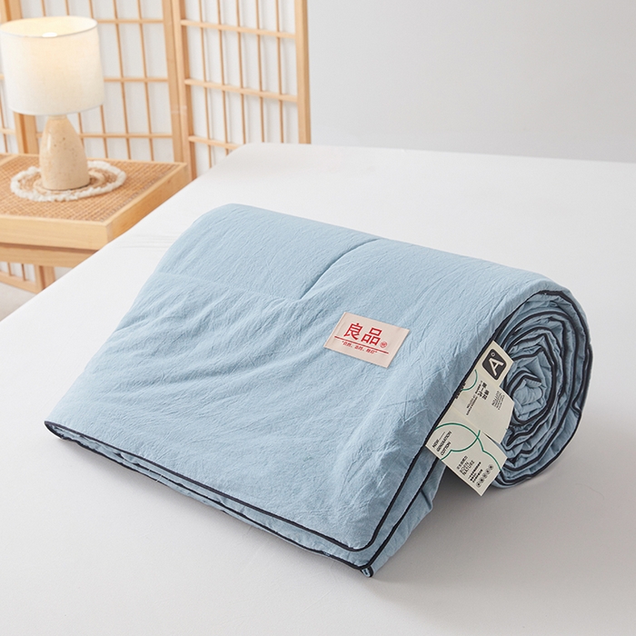 91家纺网 家纺一手货源 找家纺 熙宴家纺 2025新款纯色水洗棉新疆棉花夏被 雾蓝