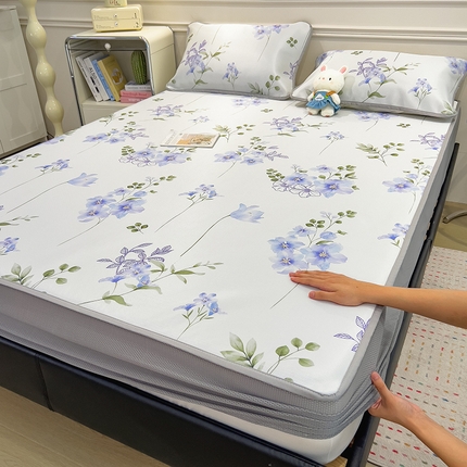 摩妮卡 2025新款小清新碳光冰丝软席床笠款单床笠三件套 花语梦澜