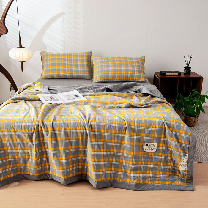 91家纺网 家纺一手货源 找家纺 鑫棉坊 2025新款全棉色织水洗棉A类棉花夏被可机洗空调被四件套床单枕套 博雅