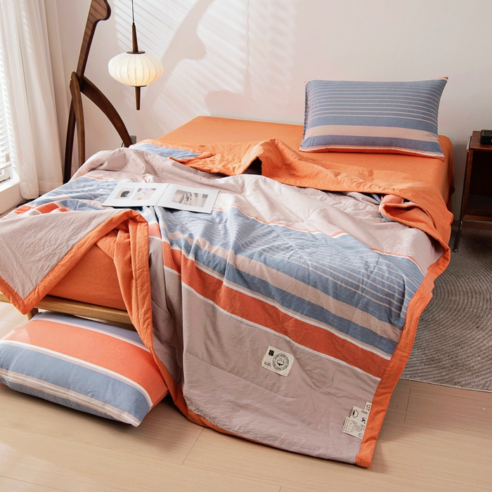 91家纺网 家纺一手货源 找家纺 鑫棉坊 2025新款全棉色织水洗棉A类棉花夏被可机洗空调被四件套床单枕套 妮可