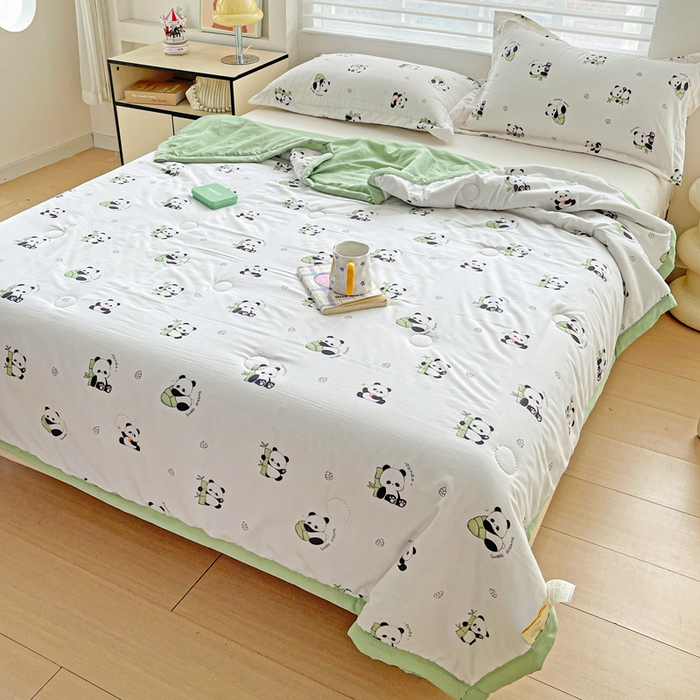 91家纺网 家纺一手货源 找家纺 富艺隆 2025新款水洗棉双层纱夏被 小熊猫