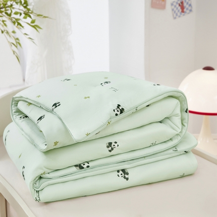 丝涟家居 2025新款A类双面针织棉卡通小清新滚绳工艺夏被熊猫乐园