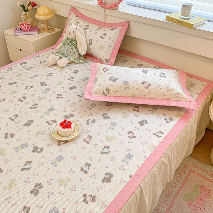 91家纺网 家纺一手货源 找家纺 迪乐妮 2025新款印花真冰藤冰凉席 小熊乐园