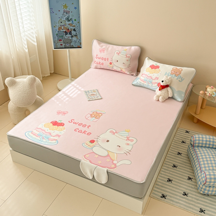 91家纺网 家纺一手货源 找家纺 慕尚家纺 2025新款凉感卡通工艺席床笠-Kitty猫