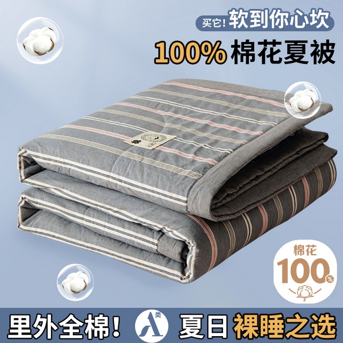 91家纺网 家纺一手货源 找家纺 鑫棉坊 2025新款全棉色织水洗棉A类棉花夏被可机洗空调被四件套床单枕套 贝拉