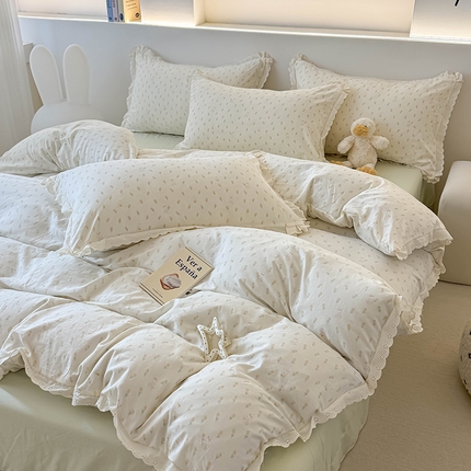 91家纺网 家纺一手货源 找家纺 吾欢心 2025新款韩版花边水洗双层纱四件套夏被四件套（棚拍图） 初颜