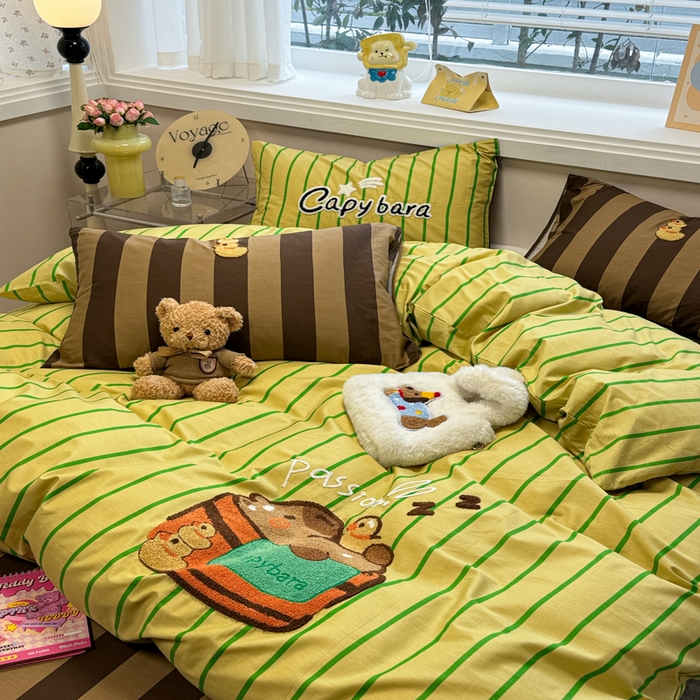 91家纺网 家纺一手货源 找家纺 （总）呗旺鹿 2025新款happy巴拉毛巾绣纯棉四件套