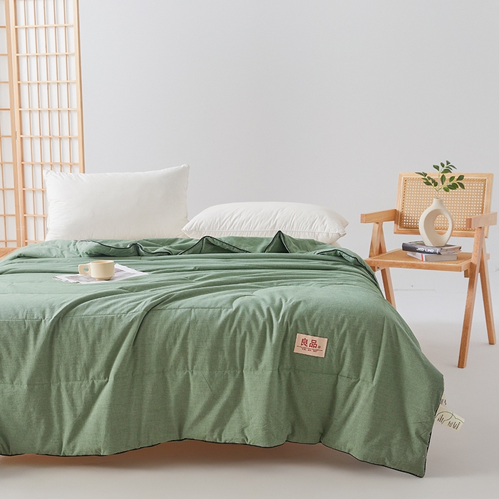 91家纺网 家纺一手货源 找家纺 熙宴家纺 2025新款纯色水洗棉新疆棉花夏被 青绿