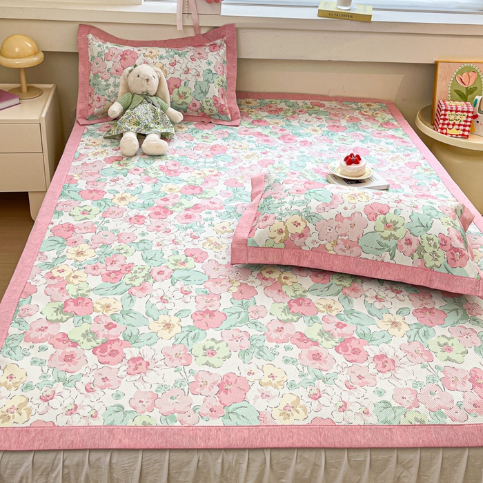 91家纺网 家纺一手货源 找家纺 迪乐妮 2025新款印花真冰藤冰凉席 繁花