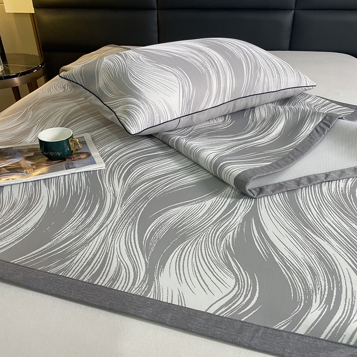91家纺网 家纺一手货源 找家纺 锦罗绣 2025春夏新款PE中分子凉感提花软凉席席子 极简主义-灰 床单款