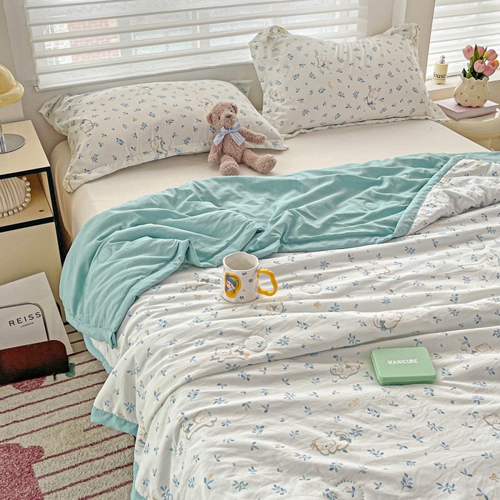 91家纺网 家纺一手货源 找家纺 富艺隆 2025新款水洗棉双层纱夏被 雪茸小猫