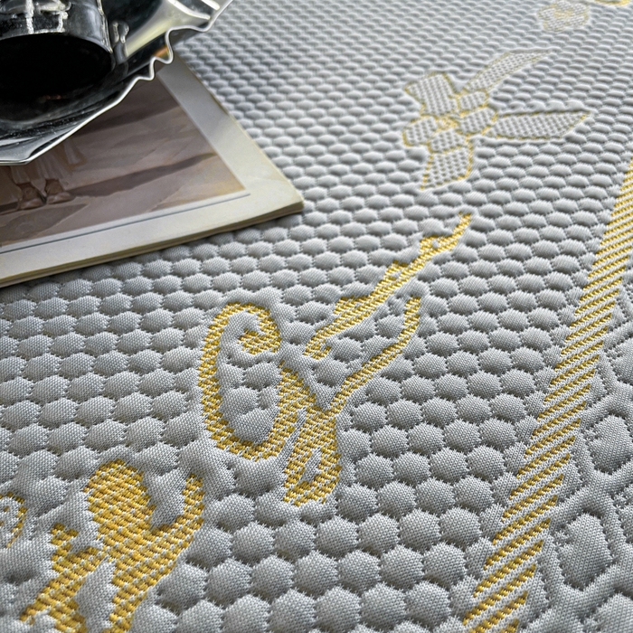 91家纺网 家纺一手货源 找家纺 2025新款提花冰豆豆凉席床笠床席三件套幸运草系列 幸运草-灰