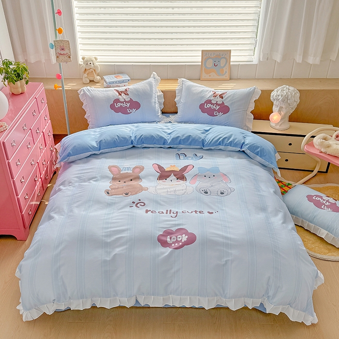 91家纺网 家纺一手货源 找家纺 玉元坊 2025新款全棉纯棉数码印花四件套 兔子伙伴