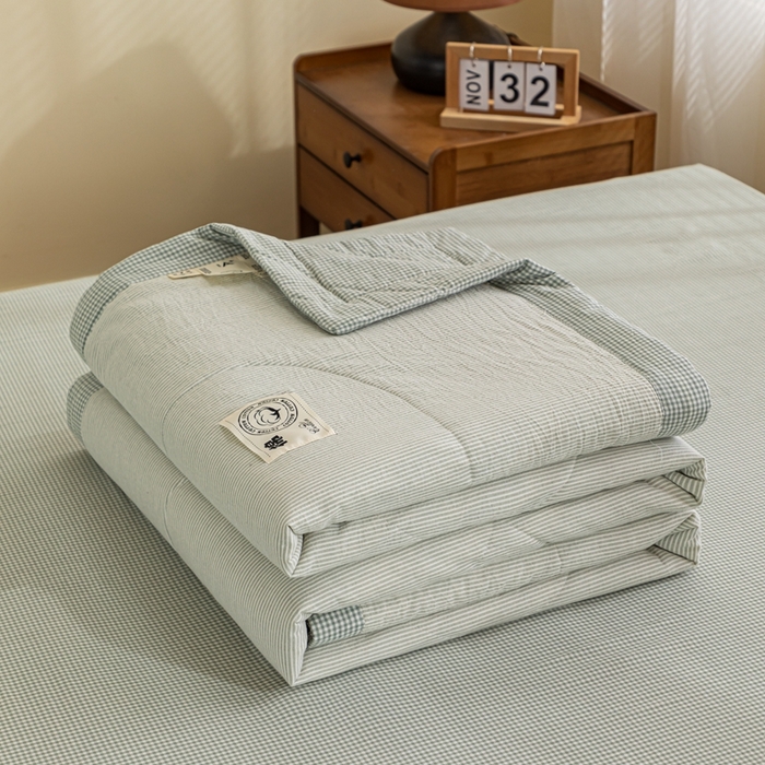 91家纺网 家纺一手货源 找家纺 鑫棉坊 2025新款全棉色织水洗棉A类棉花夏被可机洗空调被四件套床单枕套 浅绿谧意