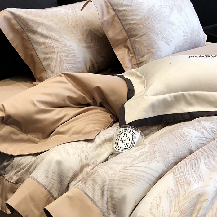 91家纺网 家纺一手货源 找家纺 佳汐蓝2025新款典雅诗意花卉全棉印花四件套券后不低于438/458元 烟火星辰-日落桔