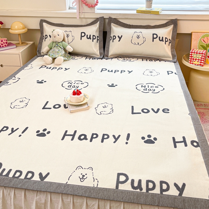 91家纺网 家纺一手货源 找家纺 迪乐妮 2025新款印花真冰藤冰凉席 快乐小狗