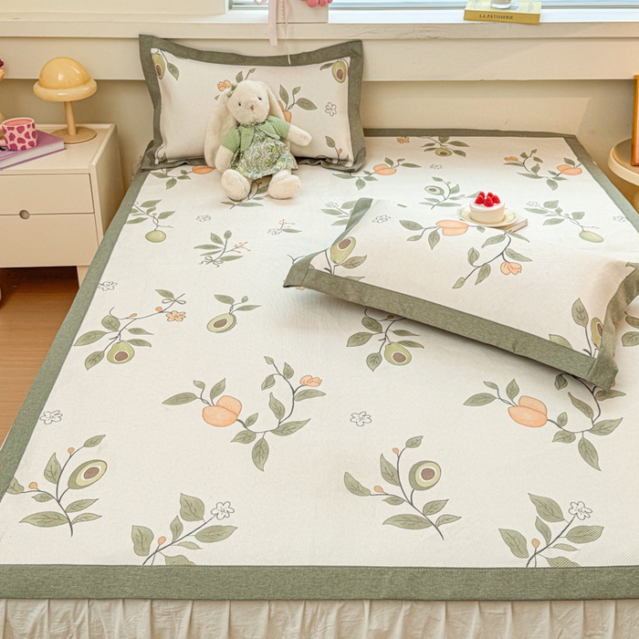 91家纺网 家纺一手货源 找家纺 迪乐妮 2025新款印花真冰藤冰凉席 牛油果