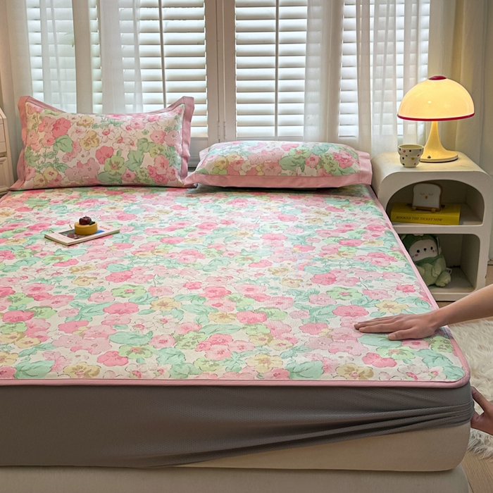 91家纺网 家纺一手货源 找家纺 迪乐妮 2025新款真冰藤印花床笠款凉席 繁花