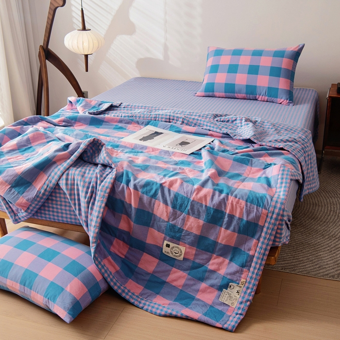 91家纺网 家纺一手货源 找家纺 鑫棉坊 2025新款全棉色织水洗棉A类棉花夏被可机洗空调被四件套床单枕套 福山