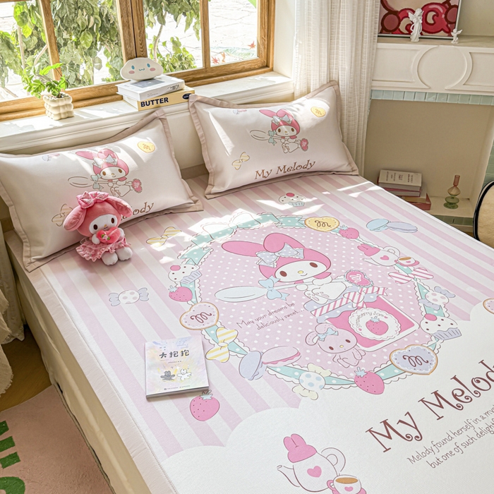 91家纺网 家纺一手货源 找家纺 博雅 2025新款三丽欧A类大版数码印花1200D冰丝凉席凉席席子 魔法美乐蒂