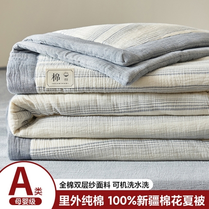 91家纺网 家纺一手货源 找家纺 简如 2025新款A类全棉双层纱皱皱纱夏被四件套-时予系列 时予-本白