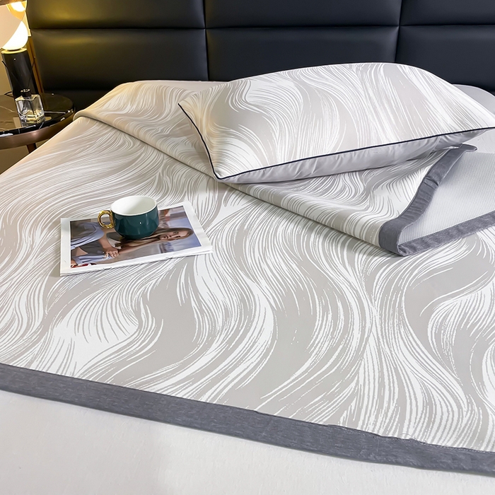 91家纺网 家纺一手货源 找家纺 锦罗绣 2025春夏新款PE中分子凉感提花软凉席席子 极简主义-香槟 床单款