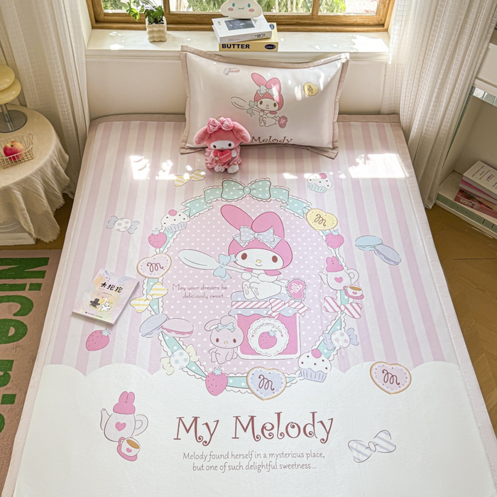 91家纺网 家纺一手货源 找家纺 博雅 2025新款三丽欧A类大版数码印花1200D冰丝凉席凉席席子 魔法美乐蒂