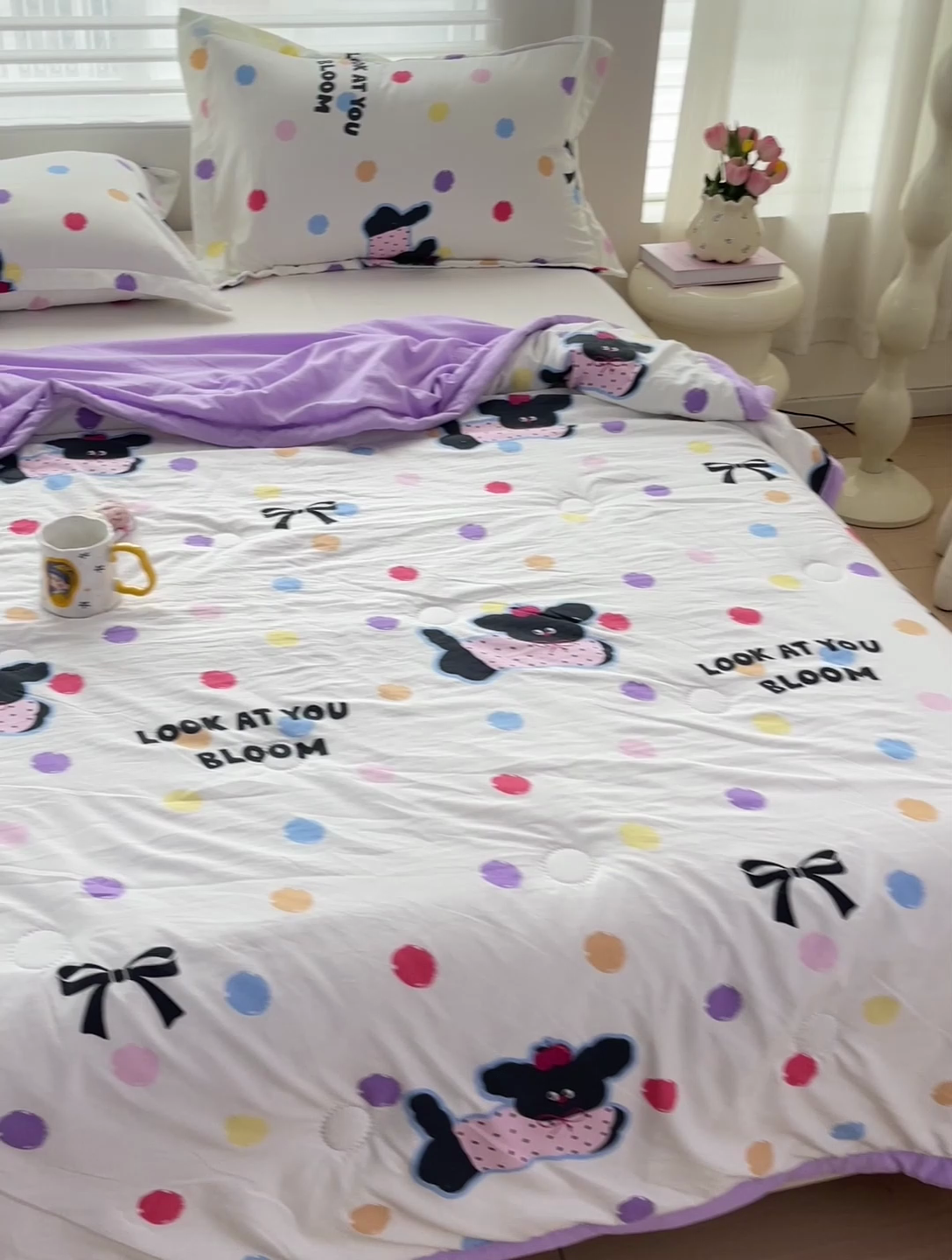 91家纺网 家纺一手货源 找家纺 富艺隆 2025新款水洗棉双层纱夏被 波点小狗