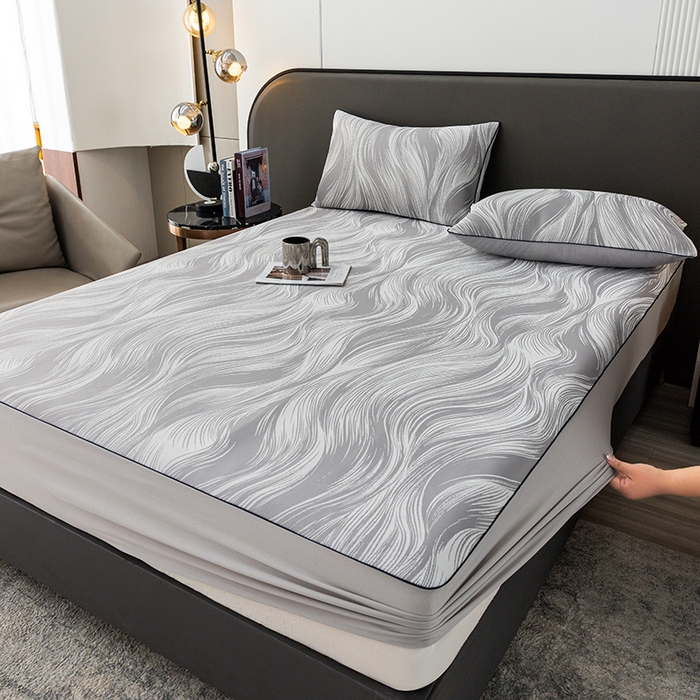 91家纺网 家纺一手货源 找家纺 锦罗绣 2025春夏新款PE中分子凉感提花软凉席席子 极简主义-灰 床笠款