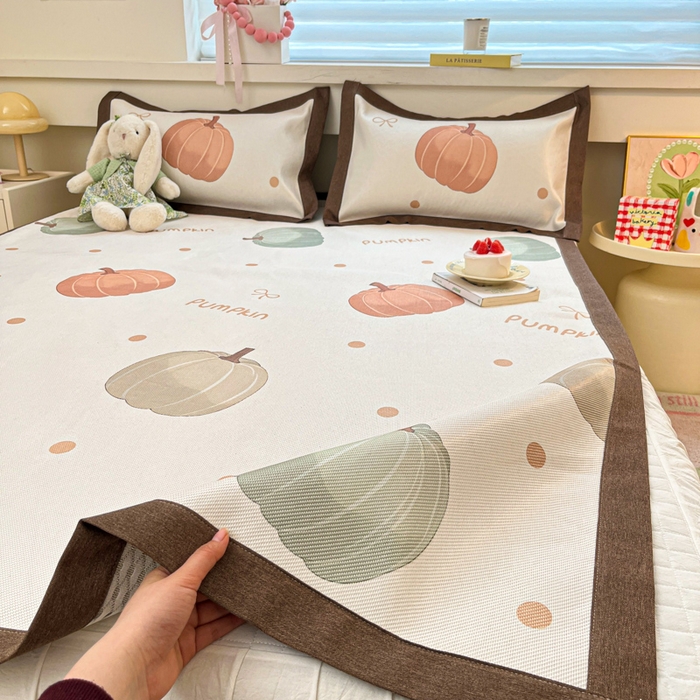 91家纺网 家纺一手货源 找家纺 迪乐妮 2025新款印花真冰藤冰凉席 波点南瓜