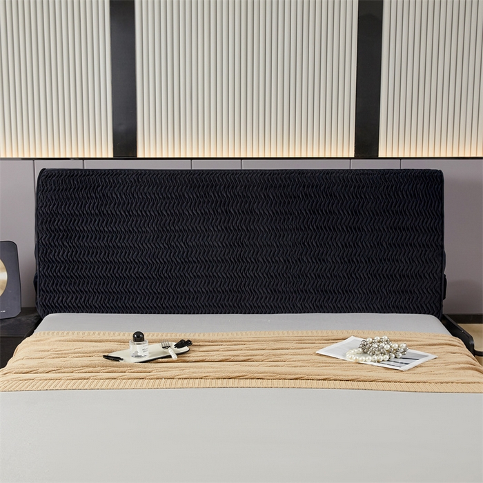 91家纺网 家纺一手货源 找家纺 情恒家纺 2025新款德芙绒工艺款全包床头罩 极简黑