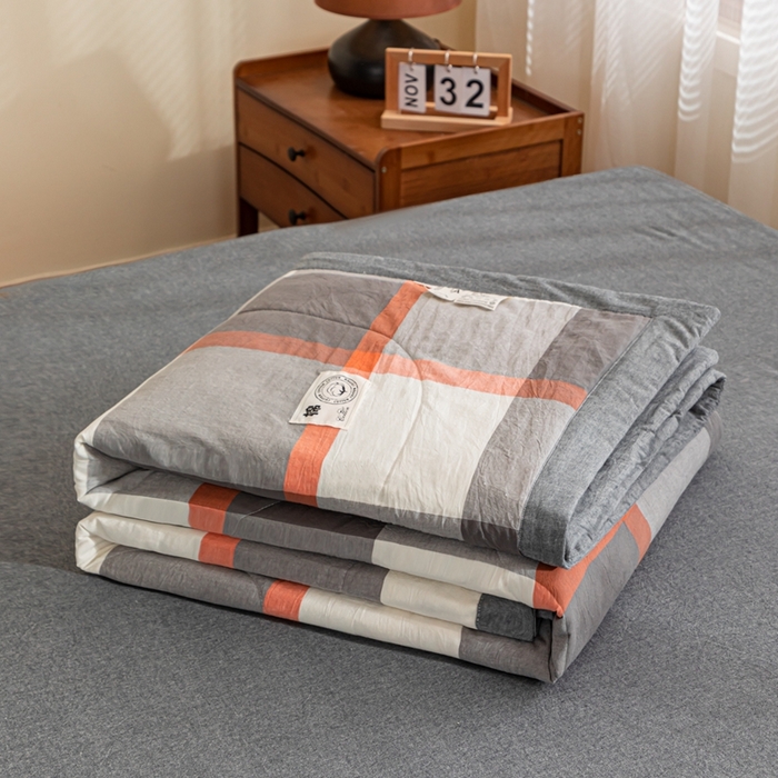 91家纺网 家纺一手货源 找家纺 鑫棉坊 2025新款全棉色织水洗棉A类棉花夏被可机洗空调被四件套床单枕套 柏林灰