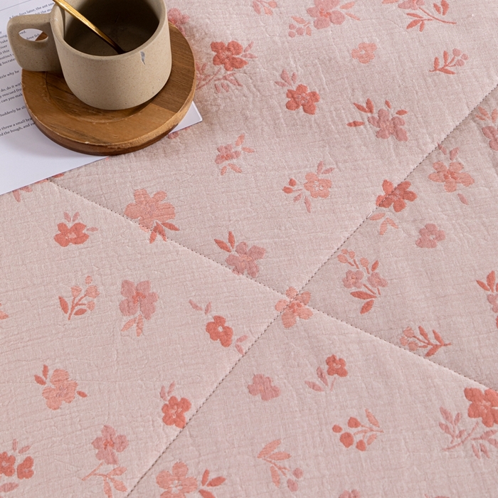 91家纺网 家纺一手货源 找家纺 鑫棉坊 2025新款A类里外全棉双层纱可机洗棉花空调被夏凉被四件套 粉韵繁花