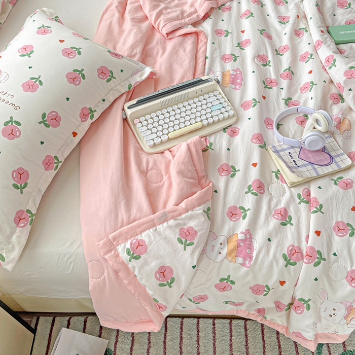 91家纺网 家纺一手货源 找家纺 富艺隆 2025新款水洗棉双层纱夏被 曼塔玫瑰