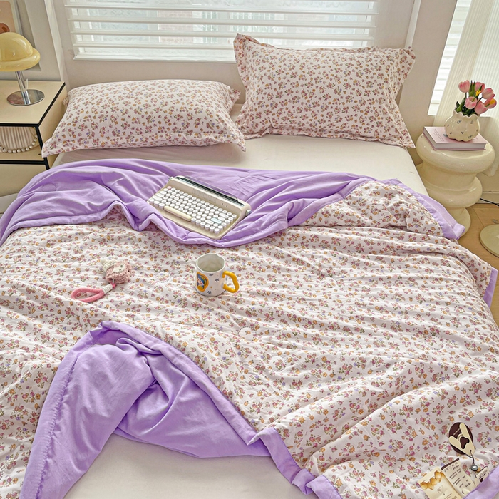 91家纺网 家纺一手货源 找家纺 富艺隆 2025新款水洗棉双层纱夏被 久期诗华紫