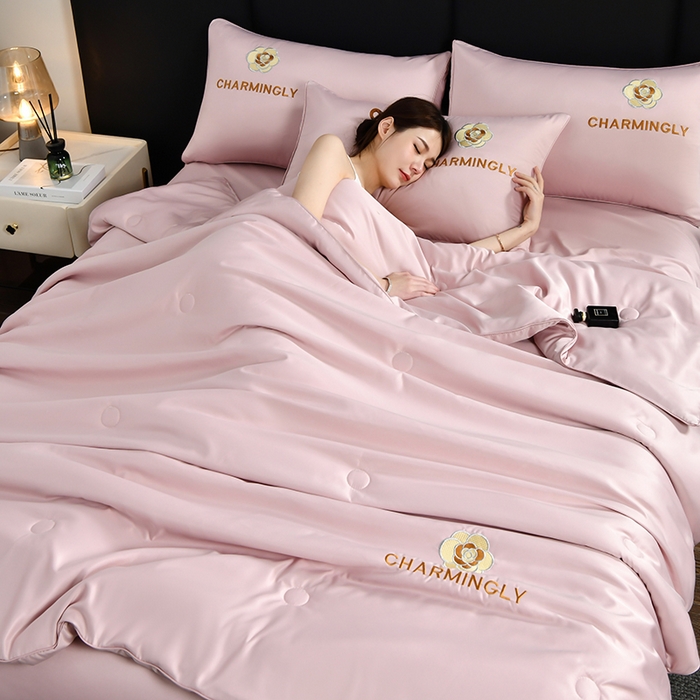 91家纺网 家纺一手货源 找家纺 优尚家纺 2025新款水洗天丝刺绣夏被夏被四件套 蔷薇花