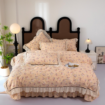 木兰花 2025新款欧式全棉印花韩版花边夹棉床盖床裙款四件套【控价288元起】薇薇安玉