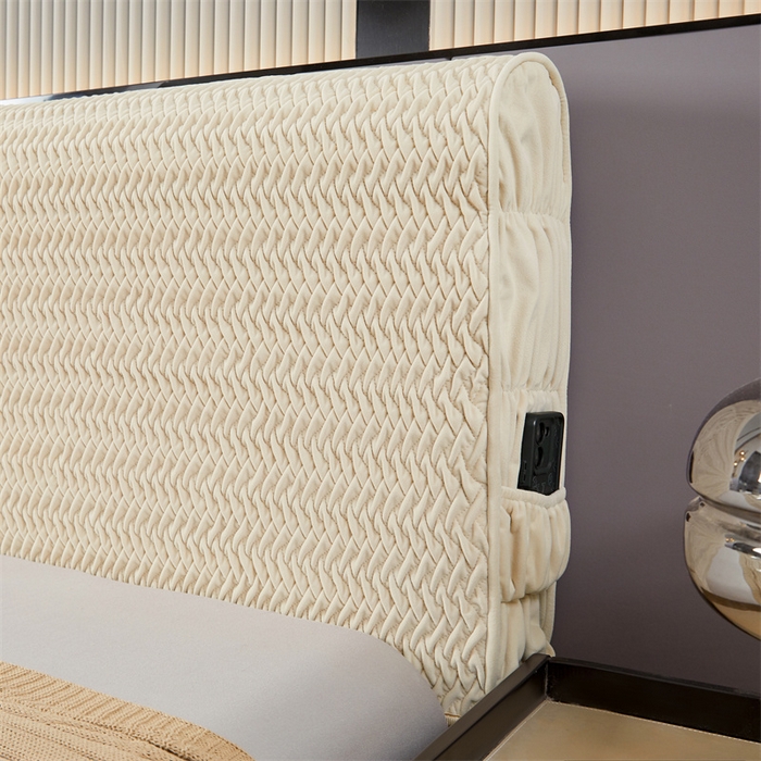 91家纺网 家纺一手货源 找家纺 情恒家纺 2025新款德芙绒工艺款全包床头罩 奶油白