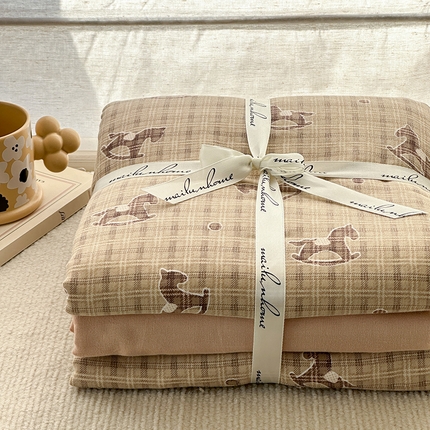 91家纺网 家纺一手货源 找家纺 麦伦家居 2025新款全棉有氧双层纱简约款系列四件套 詹姆士