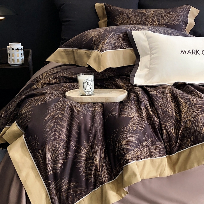 91家纺网 家纺一手货源 找家纺 佳汐蓝2025新款典雅诗意花卉全棉印花四件套券后不低于438/458元 烟火星辰-曜夜黑