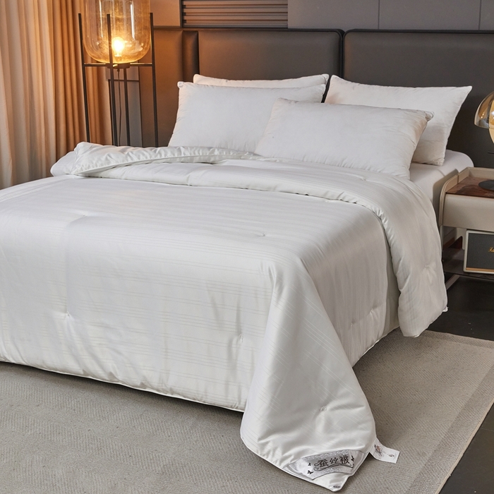 91家纺网 家纺一手货源 找家纺 金同成家纺 2025新款缎条蚕丝被春秋被子母被冬被子被芯 云朵白