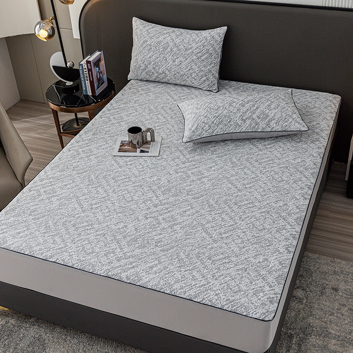 91家纺网 家纺一手货源 找家纺 锦罗绣 2025春夏新款PE中分子凉感提花软凉席席子 流金岁月-灰 床笠款