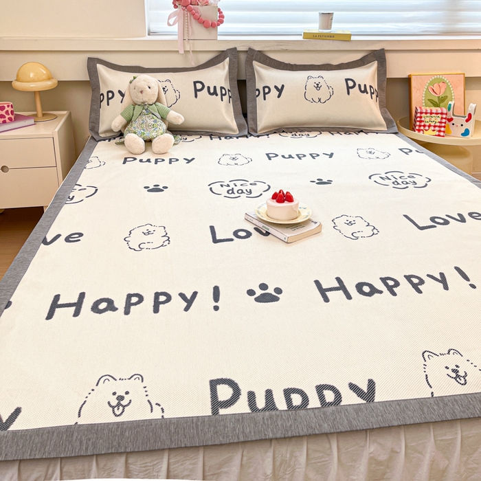 91家纺网 家纺一手货源 找家纺 迪乐妮 2025新款印花真冰藤冰凉席 快乐小狗