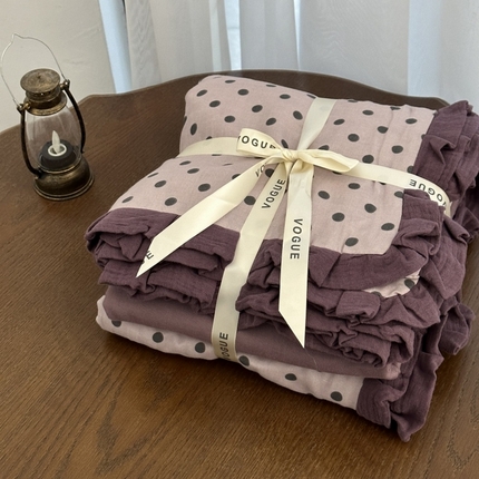 91家纺网 家纺一手货源 找家纺 （总）黛馨 2025新款全棉纯棉A类小清新双层纱四件套-皱皱边系列