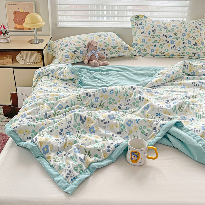 91家纺网 家纺一手货源 找家纺 富艺隆 2025新款水洗棉双层纱夏被 海岛清茶