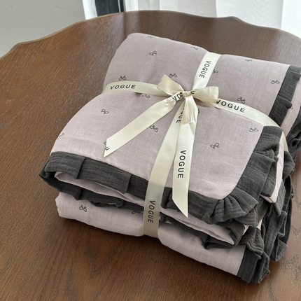 91家纺网 家纺一手货源 找家纺 （总）黛馨 2025新款全棉纯棉A类小清新双层纱四件套-皱皱边系列