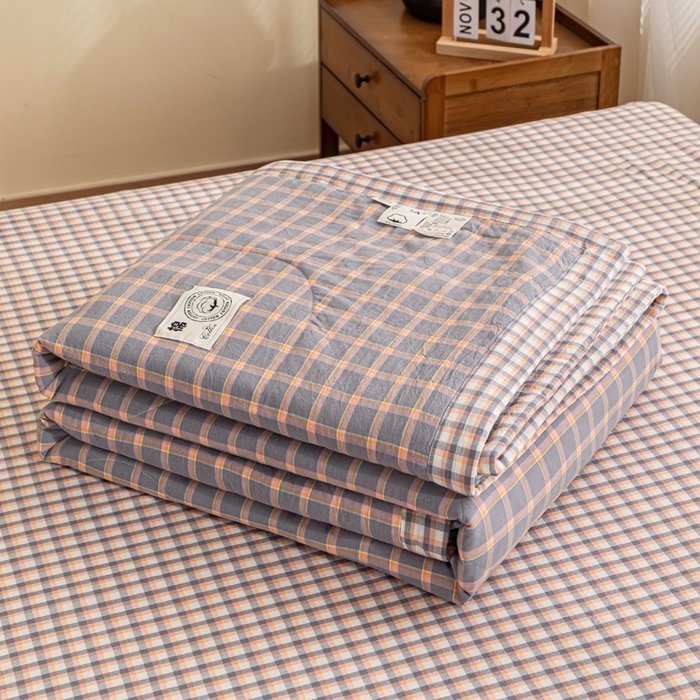 91家纺网 家纺一手货源 找家纺 鑫棉坊 2025新款全棉色织水洗棉A类棉花夏被可机洗空调被四件套床单枕套 静雅方格