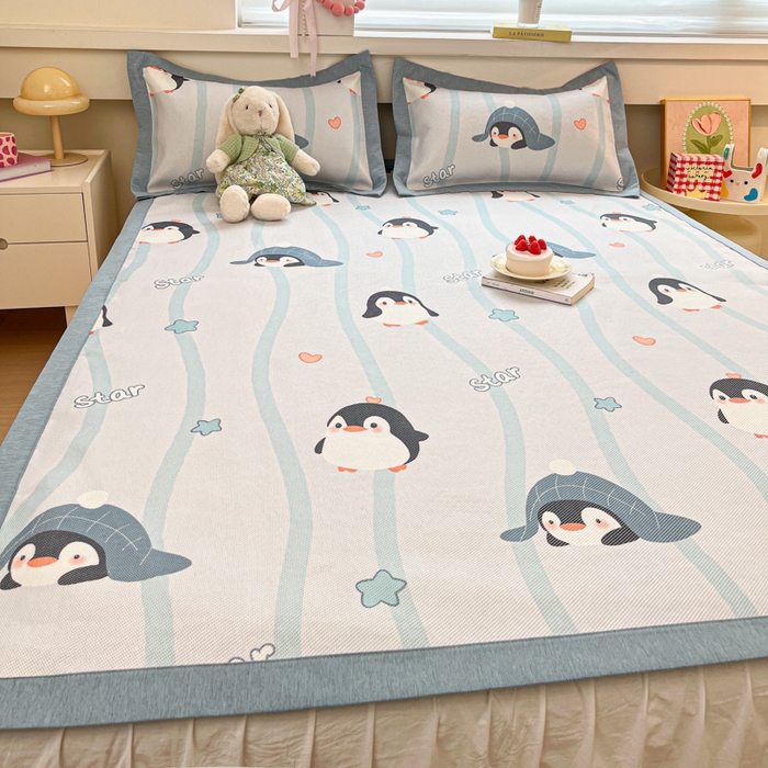 91家纺网 家纺一手货源 找家纺 迪乐妮 2025新款印花真冰藤冰凉席 小企鹅