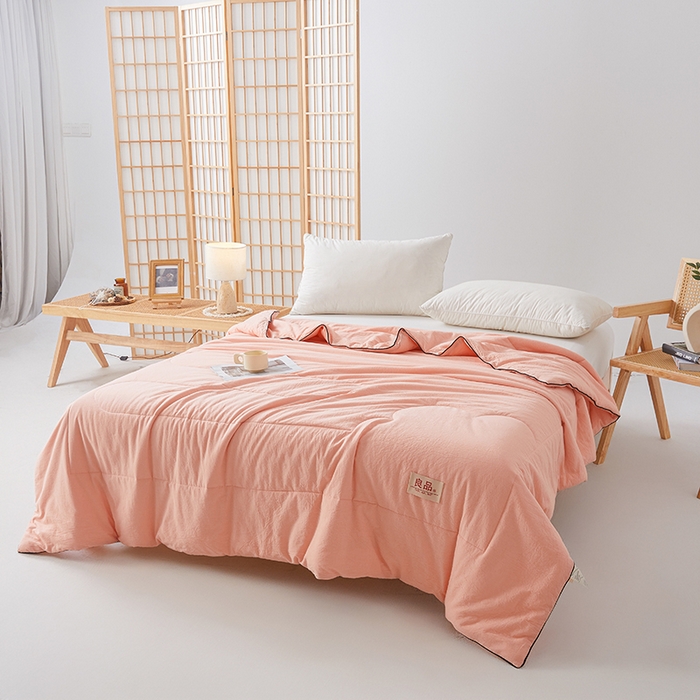 91家纺网 家纺一手货源 找家纺 熙宴家纺 2025新款纯色水洗棉新疆棉花夏被 粉玉