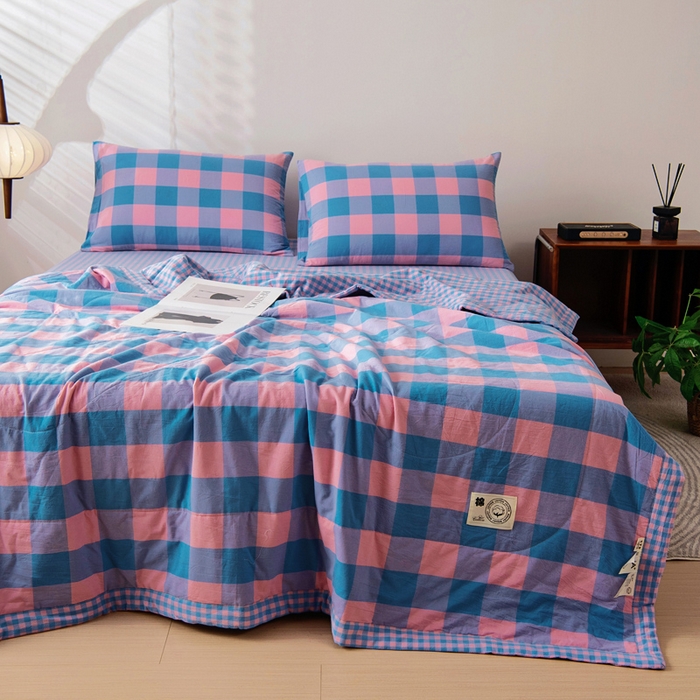 91家纺网 家纺一手货源 找家纺 鑫棉坊 2025新款全棉色织水洗棉A类棉花夏被可机洗空调被四件套床单枕套 福山